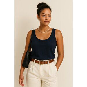 Ralph Lauren Womens Tank Top Navy Blue Knit Sleeveless Scoop Neck L Soft Soft